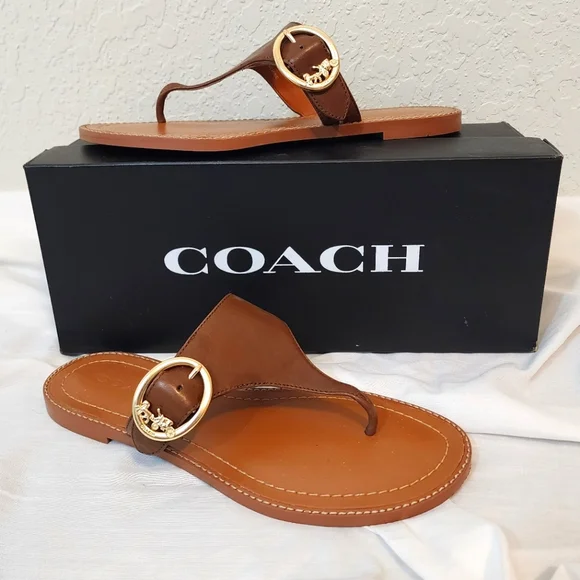 NWT Coach Lesli Leather Sandal Saddle Color - Picture 1 of 9